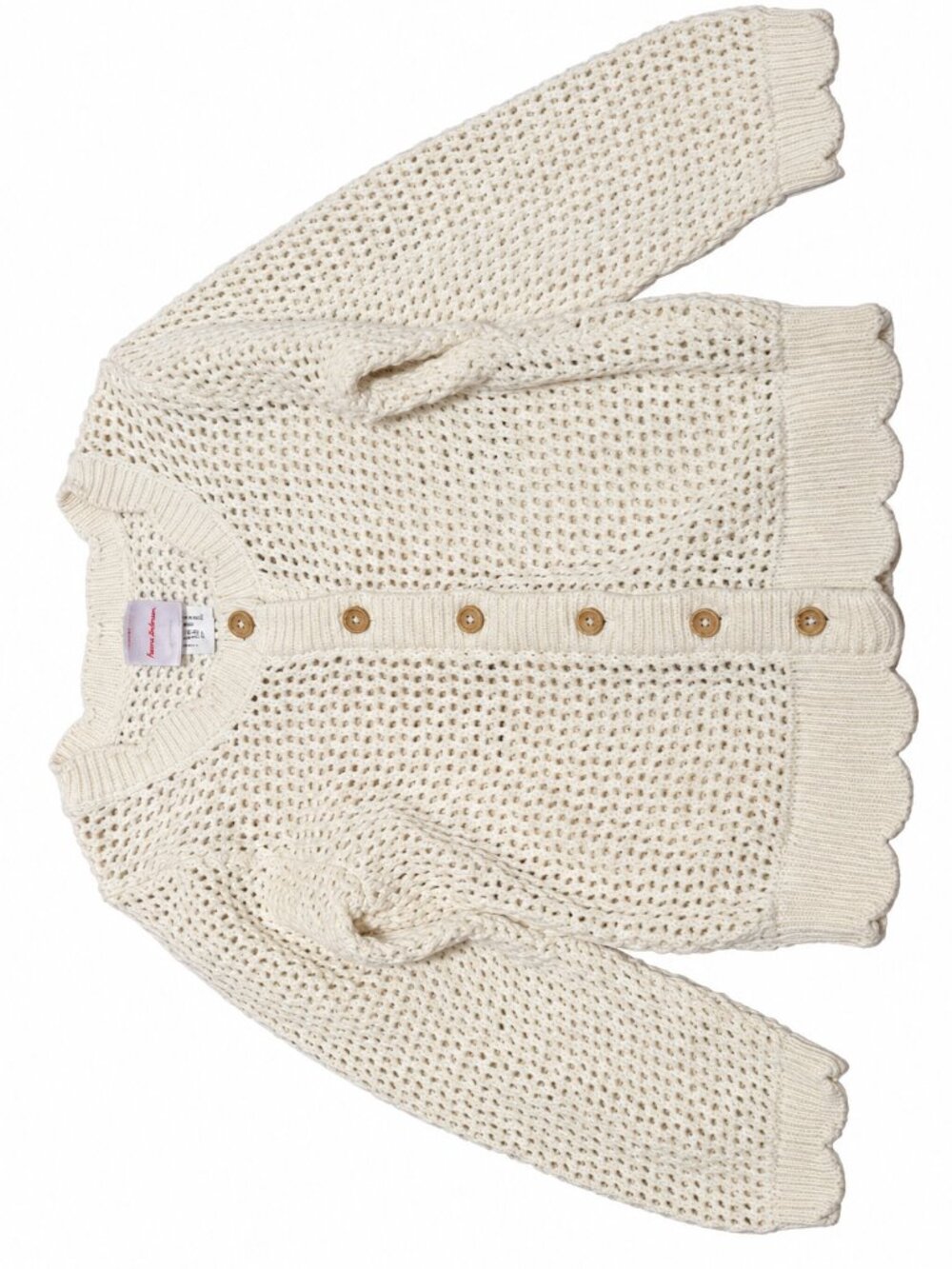 Hanna Andersson Girls Ivory Open Knit Button Cardigan Sweater Size 5